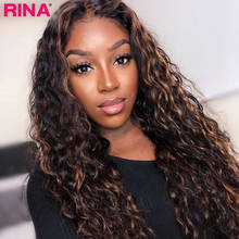 Rina Wig Highlight Curly Transparent Lace Front Pre Plucked WIg Peruvian Virgin Human Hair Wig 180% Density Wigs For Black Women 2024 - buy cheap