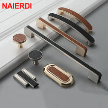 NAIERDI Vintage Leather Cabinet Knobs and Handles Zinc Alloy Wardrobe Kitchen Cupboard Door Pulls European Furniture Handle 2024 - buy cheap