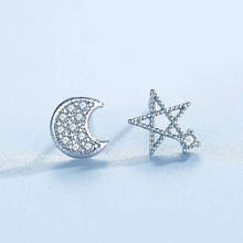 Simple Female Star Moon Small Earring Charm Silver Color Wedding Earring Cute White Hollow Crystal Stud Earrings For Women 2024 - buy cheap