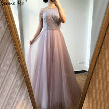 Vestidos de Noche rosas con cuello redondo y perlas, línea A, sin mangas, Sexy, tul, Formal, Serene Hill, LA70383, 2021 2024 - compra barato