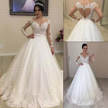 Appliques Long Sleeves Vestido De Noiva Amazing Open Back Lace Wedding Dress 2022 Bow Wedding Gown Bridal Dress 2024 - buy cheap