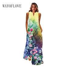 WAYOFLOVE Spring Summer Maxi Dress Women Elegant Casual Beach Holiday Florals Printed Long Dresses Sleeveless V Neck Dress Party 2024 - buy cheap