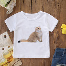 Camiseta blanca informal para niño, Camiseta con estampado de gato para niña, Camiseta con estampado de animales para niño, camiseta Harajuku de diseño bonito con cuello redondo, ropa para bebé 2024 - compra barato