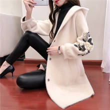 New Imitation Mink Cashmere Coat Women Long Outwear Faux Fur Coat Autumn Winter Embroidered Warm Hooded Water Velvet Jacket 1523 2024 - buy cheap