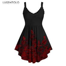 Dress Slim Women Summer Flower Print Temperament Sleeveless Suspender Lace Stitching Large Size Mini Dress Lugentolo 2024 - buy cheap