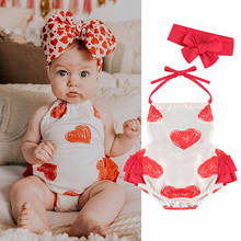 Princess Baby Girls Boys Bodysuits Valentine's Day Outfits Heart Print Ruffles Sleeveless Belt Jumpsuits 0-24M 2024 - buy cheap