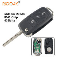 RIOOAK 5K0 837 202AD 433 ID48 чип с 3 кнопками дистанционный ключ для VW Volkswagen Beetle Caddy Eos Golf Jetta Polo Scirocco Tiguan 2024 - купить недорого