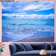Tapiz de mar azul para colgar en la pared, decoración de granja, paisaje ondulado de goblen, alfombra de Yoga de poliéster boheme, tapiz de playa para decoración del hogar 2024 - compra barato