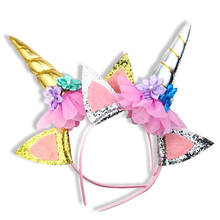 Unicorn Horn Hairband For Girls Kid Children Birthday Party Gift Rainbow Glitter Flower Headband Hair Hoop ободок единорог 2024 - buy cheap