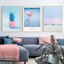Ins style flamingo Pink Seaside scenery pineapple modern decorative Picture Canvas Wall Art Poster for Girl's room hotel decor 2024 - buy cheap