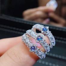 Anel com safira azul real natural, prata esterlina 925, joias finas artesanais, anéis para dedos 2024 - compre barato