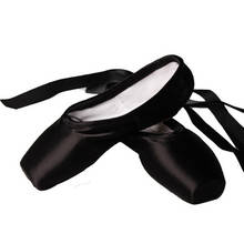 Tecido de cetim preto feminino ballet pointe sapatos de dança senhoras profissional toe sapatos de dança com fitas e gel toe almofada todo o tamanho 2024 - compre barato