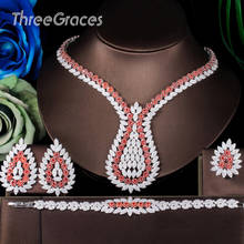 Threegrace 4 peças de luxo zircônio cúbico, colar grande brincos pulseira anel de noiva joias de casamento conjuntos para mulheres jsfotos 2024 - compre barato