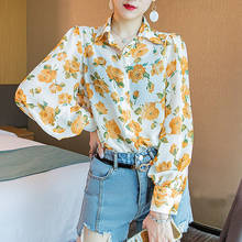 Johnature Korean Fashion Floral Print Loose Womens Tops And Blouses 2022 Summer New All Match Turn-down Collar Female Shirts 2024 - buy cheap