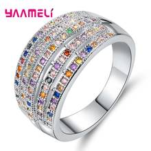 Luxury 5 Row Lines Colorful Crystal Wedding Rings For Women 925 Sterling Silver Female Rhinestone Jewelry Hollow Mujer Anillos 2024 - buy cheap