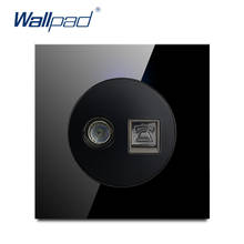 TV And Telephone TEL Socket Wallpad Luxury Tempered Crystal Glass Panel Electric Wall Power Socket Black 2024 - buy cheap