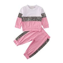 От 0 до 5 лет комплекты одежды для маленьких девочек топ с длинными рукавами в стиле пэчворк с леопардовым принтом и штаны спортивный костюм 2024 - купить недорого