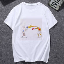 ¡Novedad de verano! Divertida camiseta de calle con sección delgada de conejo y jirafa Harajuku para mujer, camiseta estampada con animales a la moda, ropa femenina 2024 - compra barato
