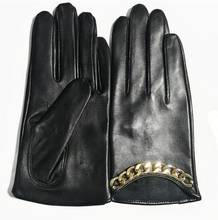 Women's short design chain sheepskin leather gloves female thin genuine leather gloves touch screen black motorcycle glove R417 2024 - buy cheap