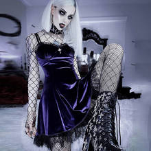 Goth cruzado sexy roxo vestido vintage de veludo uma linha vestido de lolita estética gótico cintura alta senhoras vestidos de festa em clube 2024 - compre barato