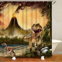 Cortina de ducha de dinosaurio 3D para niños, juego de cortina de baño impermeable de depredador, juego de alfombras de baño, decoración del hogar 2024 - compra barato