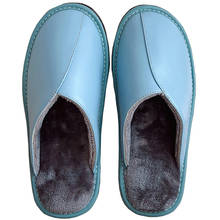 Genuine Leather Home Slipper For Men 2021 Sheepskin Leather Winter Fleece Warm Shoes Male Indoor House Luxury Soft Flat Footwear 2024 - compre barato
