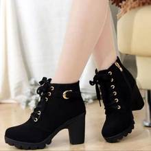 2021 New Autumn Winter Women Boots High Quality Solid Lace-up European Ladies shoes PU Fashion high heels Boots 35-42 2024 - buy cheap