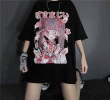 Camiseta de Anime para mujer, ropa de talla grande, Top suelto de manga corta Y2K, ropa con letras estampadas de Navidad 2020 2024 - compra barato