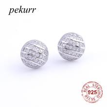 Pekurr 925 Sterling Silver CZ Round Circle Half Earth Ball Stud Earrings For Women Planet Style Girls Kids Gifts 2024 - buy cheap