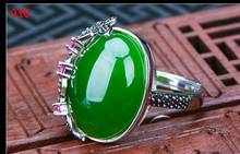 S925 prata incrustada anel de flor retro moda ajustável feminino jade anel 2024 - compre barato