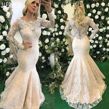 JIERUIZE Latest Mermaid Wedding Dresses Scoop Neck Illusion Long Sleeve Appliques Lace Button Back Bridal Gowns vestido de noiva 2024 - buy cheap