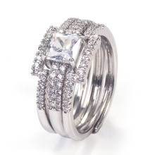 Anéis femininos banquetes aliança casal zircônio cúbico ajustável três em um anéis presente de aniversário para namorada joia simples 2024 - compre barato