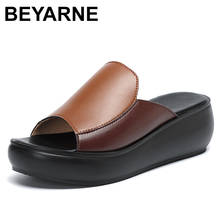 Beyne chinelos de plataforma femininos, sandália de couro genuíno para mulheres, sapatos de salto alto, chinelos para mulheres, verão, 2020 2024 - compre barato