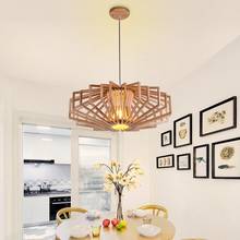 Простая Скандинавская люстра из массива дерева лампа с теплым светом для спальни ресторана креативная Персонализированная деревянная люстра 2024 - купить недорого