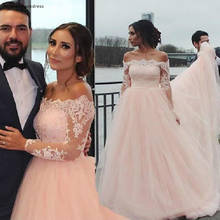 Женское свадебное платье, элегантное кружевное платье с открытыми плечами и длинными рукавами, свадебное платье 2024 - купить недорого