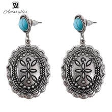 Amaiyllis Tibetan Metal Pendant Stud Earrings Ethnic Turquoises Post Earrings Gypsy Statement Women Earrings Brincos Pendientes 2024 - buy cheap