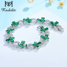 Kuololit Emerald Gemstone Bracelets for Women Solid 925 Sterling Silver Jewelry Charm Flower Bracelet for Romantic Tennis Chain 2024 - buy cheap