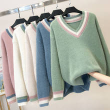 Suéter feminino manga longa de malha, pulôver folgado de estudante outono inverno casual r517 2024 - compre barato