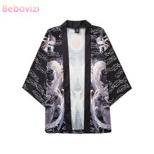 Bebovizi-cárdigan holgado con estampado de dragón para hombre y mujer, camisa estilo Kimono japonés Harajuku, ropa asiática, color negro 2024 - compra barato