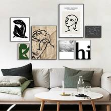 Abstracto do vintage matisse linha figura europa minimalista quadros da lona quadros da arte parede quadros sala de estar decoração casa 2024 - compre barato