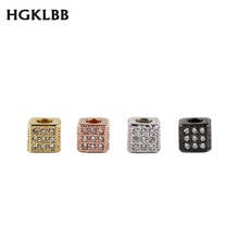 HGKLBB Square Shape Copper Spacer beads 4pcs Inlay White Crystal Cube Metal charms Loose bead For Jewelry making bracelet DIY 2024 - buy cheap
