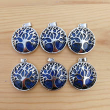 Wholesale 12pcs/lot fashion natural lapis lazuli stone alloy tree of life Pendants for jewelry accessories marking free shipping 2024 - buy cheap