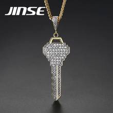 JINSE Hip Hop Cubic Zirconia  Necklace Men Fashion Rhinestone Key Pendant Necklace Free Cuban Chain Fashion Jewelry Gift 2024 - buy cheap