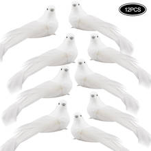 Pájaro Artificial de plumas blancas, decoración de Navidad, boda, árbol de Navidad, adorno artesanal colgante, Festival, decoración del hogar, 12 Uds. 2024 - compra barato