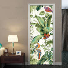 3D Door Sticker Wallpaper For Living Room Bedroom PVC Waterproof Mural Banana Leaf Bird DIY Self Adhesive Wall Decals Home Decor 2024 - buy cheap