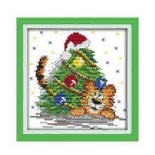 Joy Sunday Printed Cross Stitch Kits Needlework Set Christmas Tiger Cartoon Home Decor 14ct Embroidery 11ct Counted Fabric Gifts 2024 - buy cheap