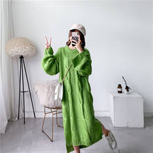Autumn Winter Women Fashion Loose Casual Sweater Dress O Neck Long Sleeve Thick Knitted Dress Oversized Retro Twisted Warm Dress 2024 - buy cheap