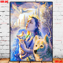 Pintura diamante menina e lobo águia 5d broca quadrado broca redonda mosaico ponto cruz diy arte completa broca bordado decoração enigma 2024 - compre barato