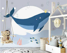 Papel de parede infantil, personalizável, estilo baleia, meninos e meninas, para decoração 2024 - compre barato