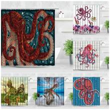 Deep Sea Octopus Shower Curtains Red Ocean Animals Creative Collage Pattern Modern Fashion Waterproof Decor Bathroom Curtain Set 2024 - buy cheap